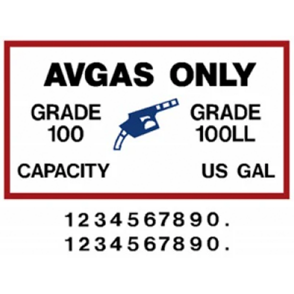 100LL Fuel Placard